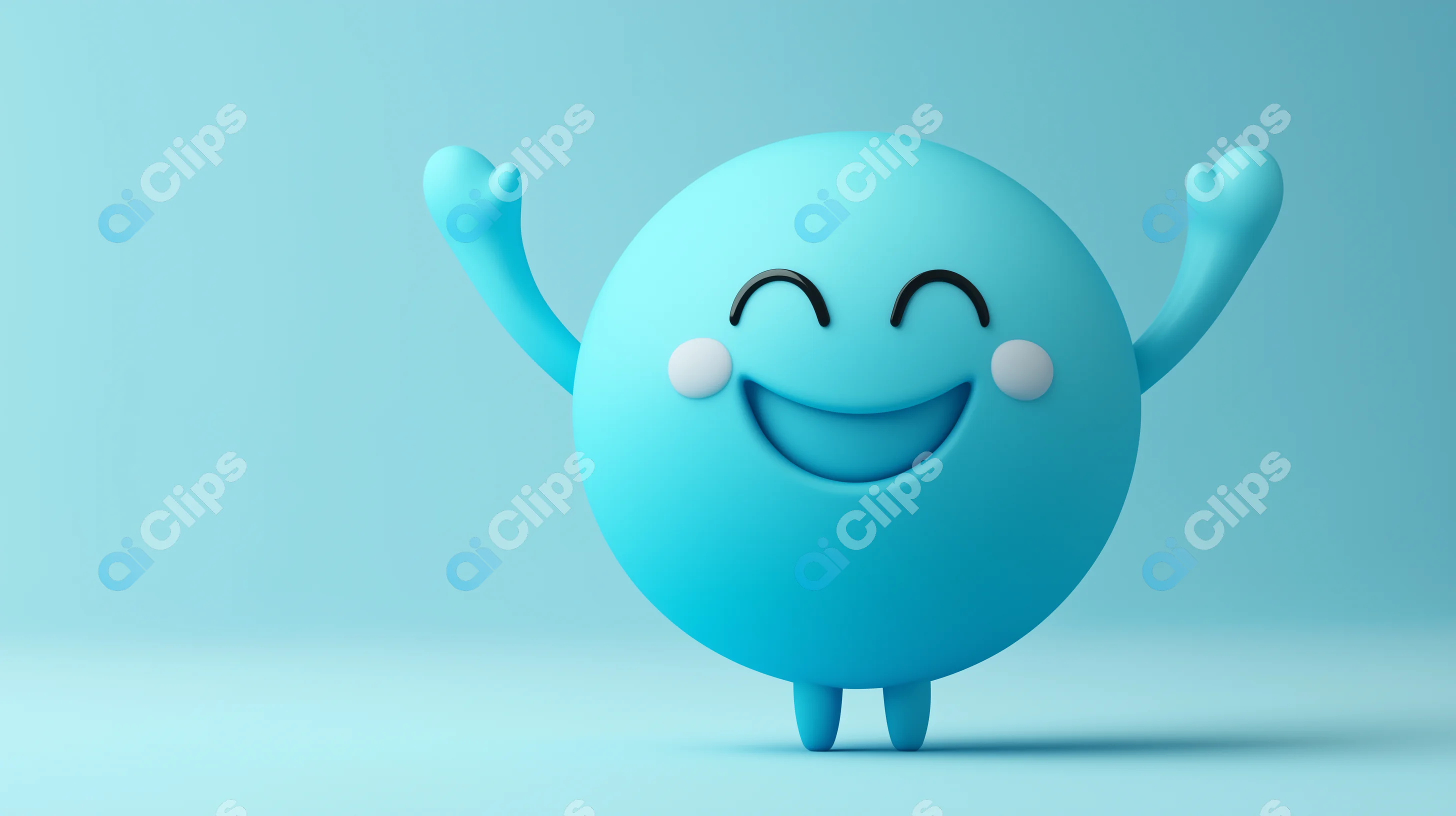 Happy Blue Cartoon Character