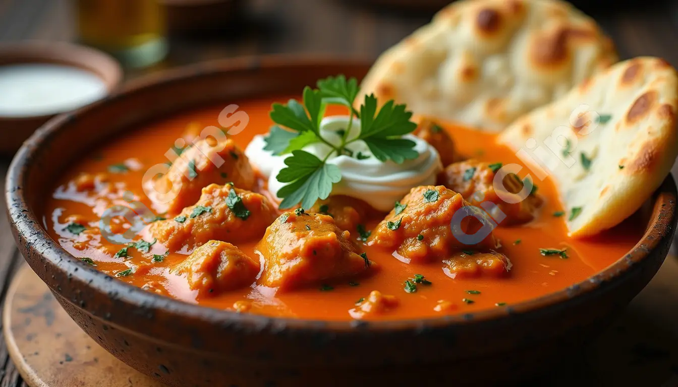 Delicious Indian Butter Chicken with Naan Bread