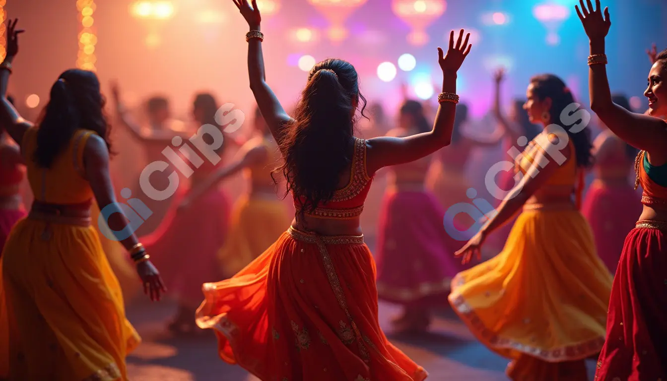 Women Dancing in a Colorful Garba Celebration