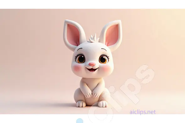 Cute Cartoon Bunny with Big Eyes on Soft Pink Background