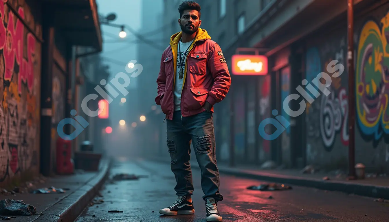Urban Street Style Portrait in a Graffiti-Laden Alley