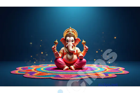 Vibrant Lord Ganesha on Colorful Rangoli