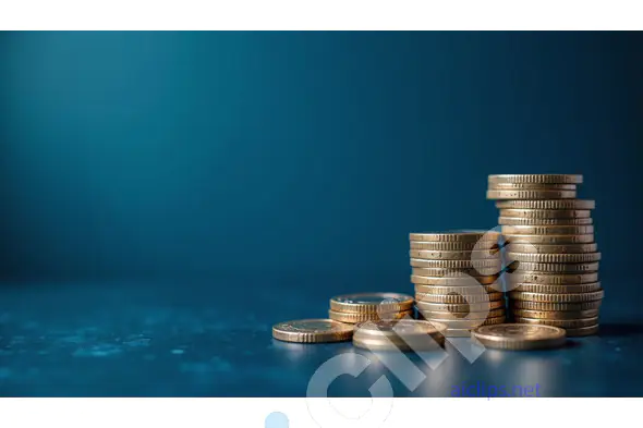 Stacks of Gold Coins on a Blue Background