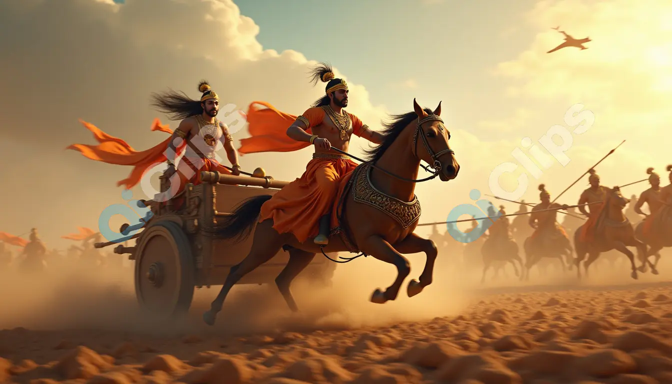 Ancient Warriors in Chariot-Led Charge