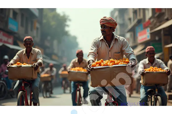 Street Vendors on Bicycles Delivering Fresh Oranges in Indian Market