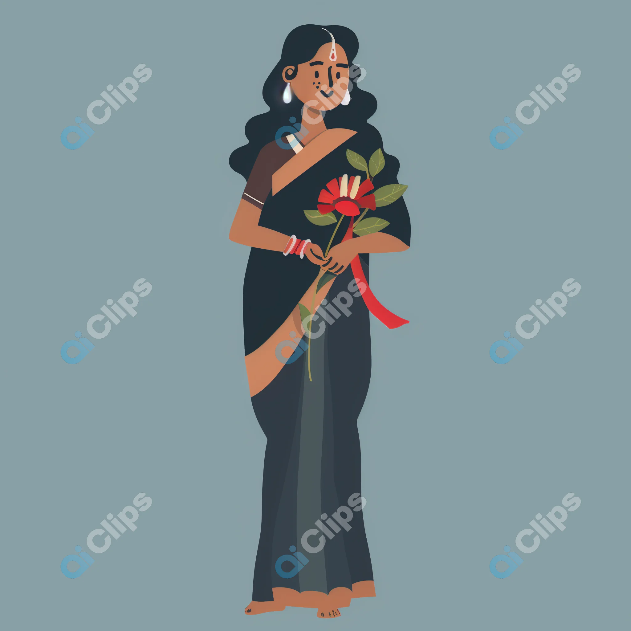 Woman with Flower in Traditional Sari