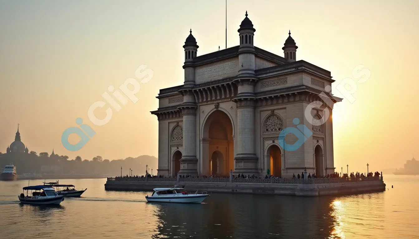 Gateway of India at Sunset with Boats on the Arabian Sea
