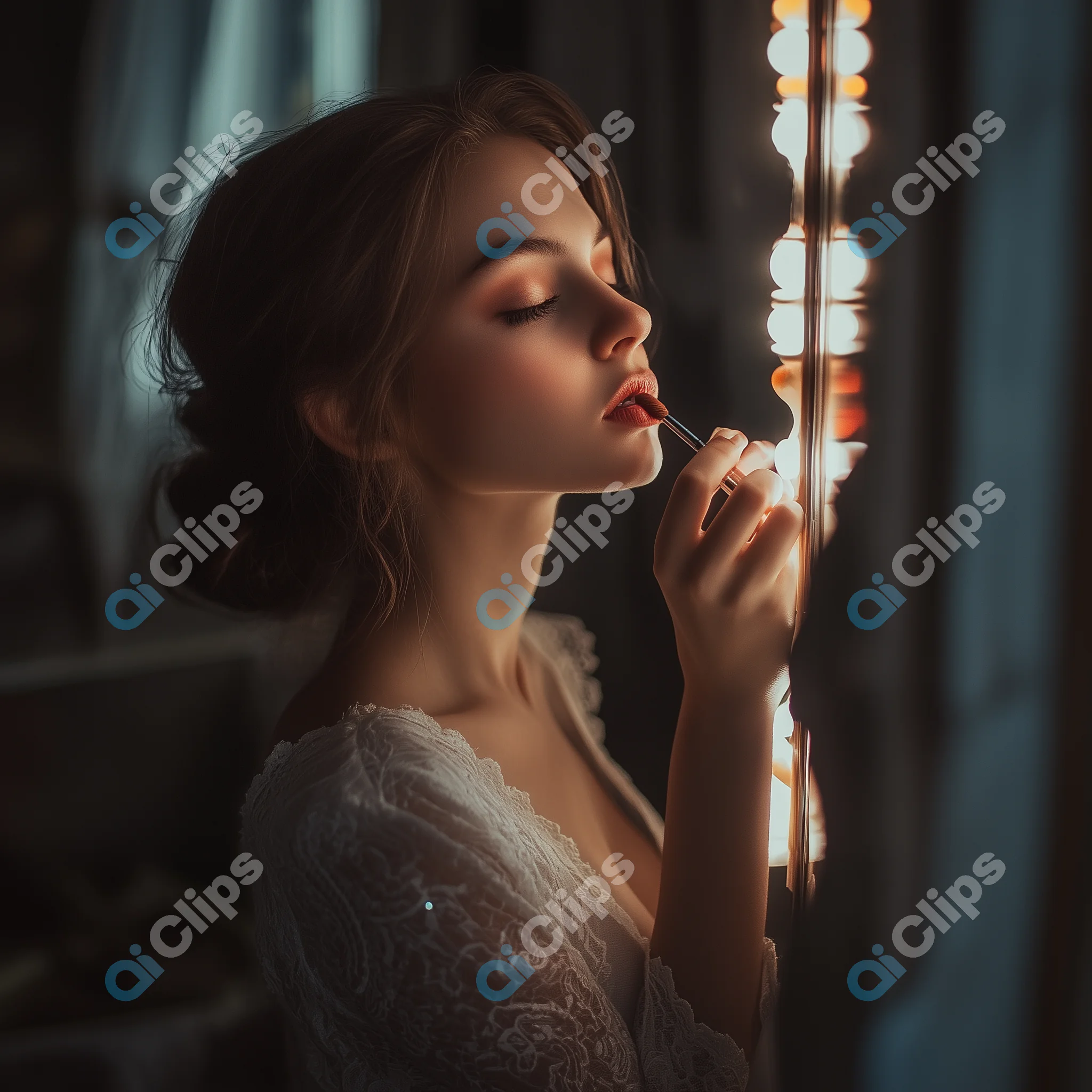 Elegant Woman Applying Lipstick