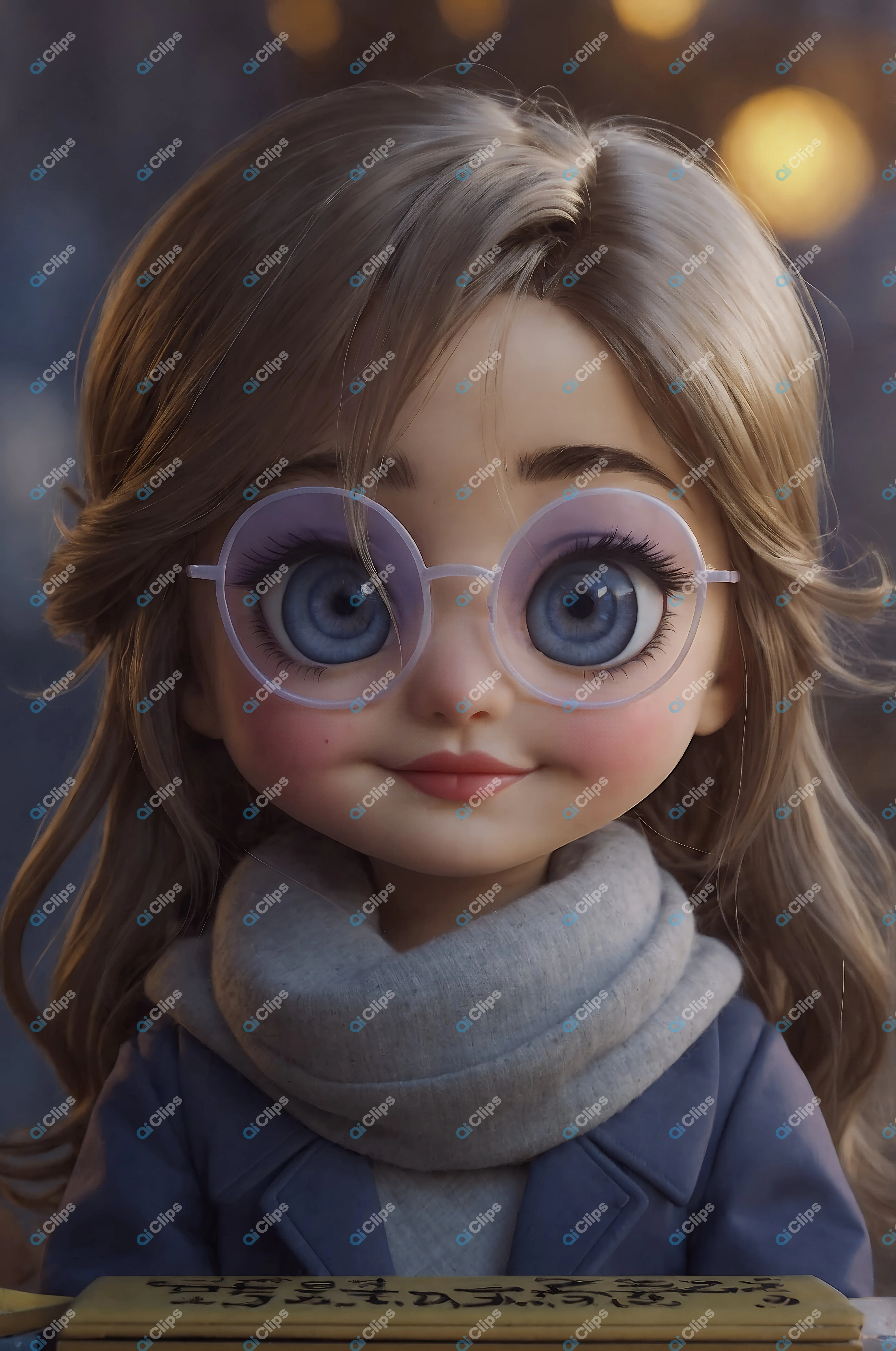 Adorable Cartoon Girl with Glasses