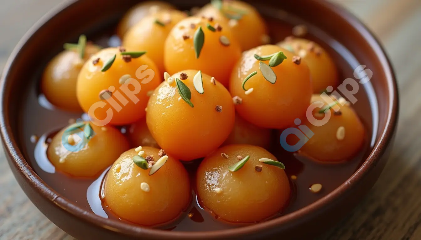 Close-Up of Traditional Gulab Jamun in Syrup