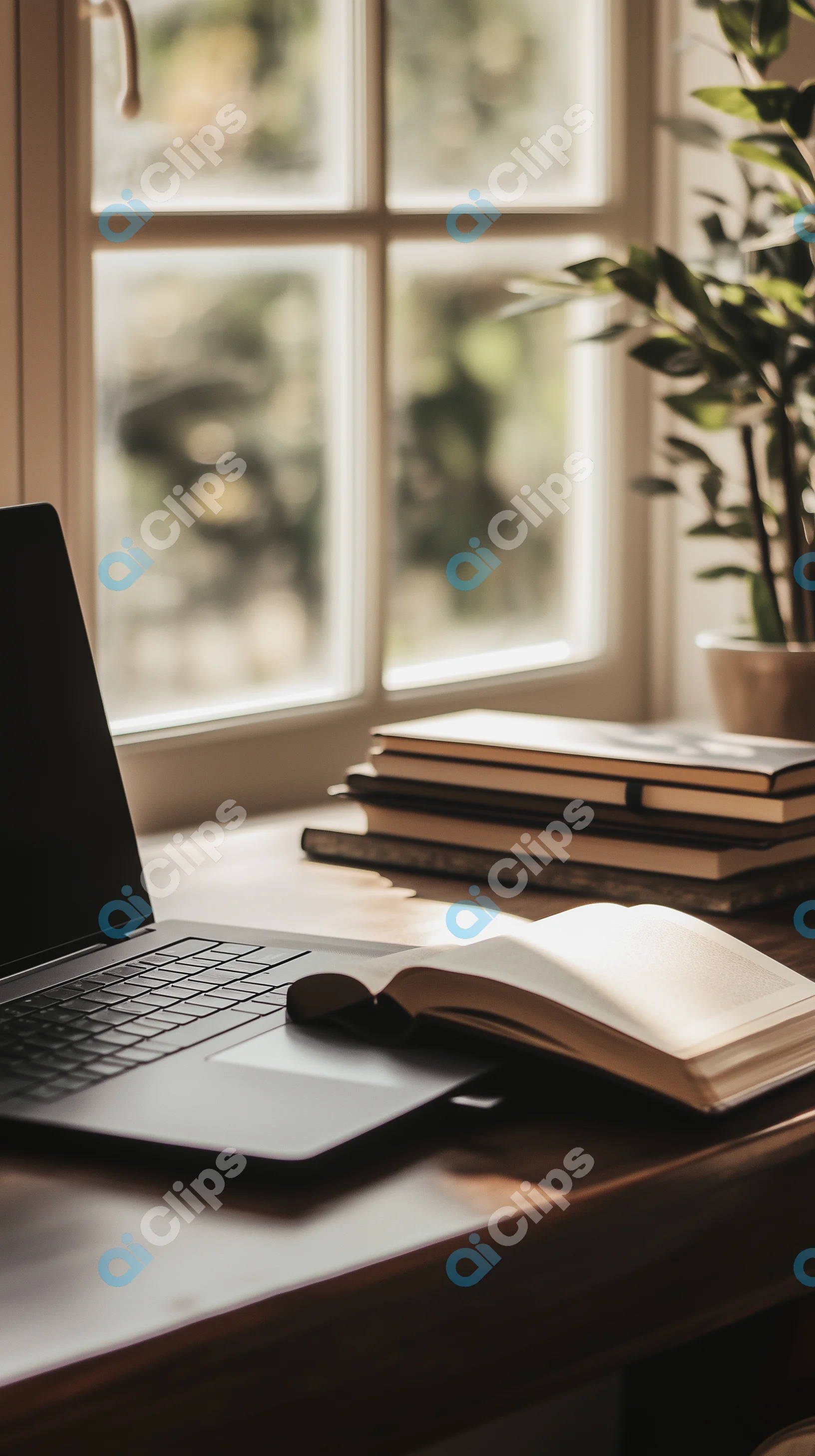 Cozy Workspace with Laptop and Books