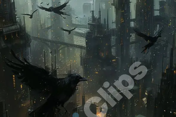 Dystopian City with Ravens