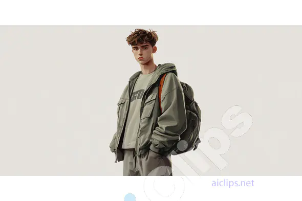 Teen Boy in Green Oversized Jacket