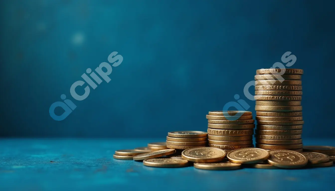 Piles of Gold Coins on a Blue Surface
