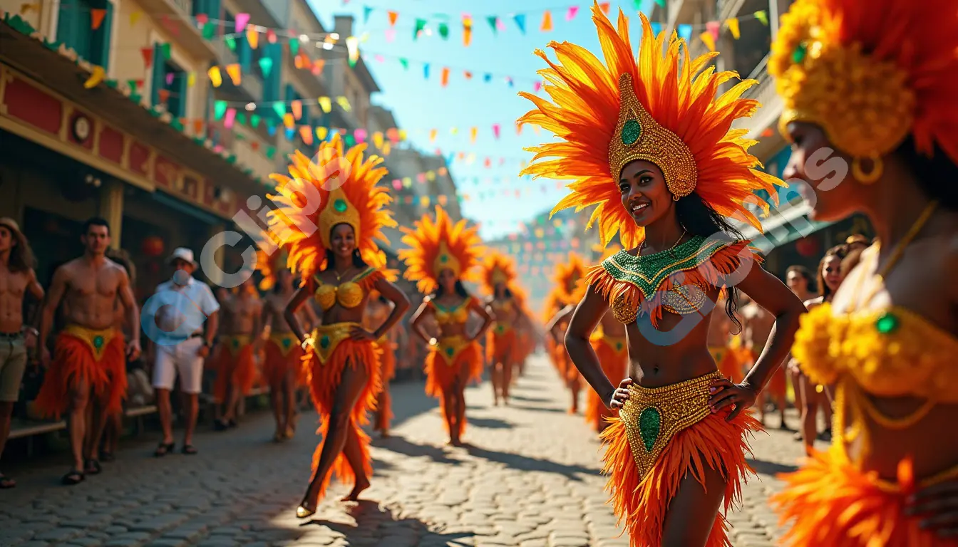 Radiant Samba Dancers in Festive Carnival