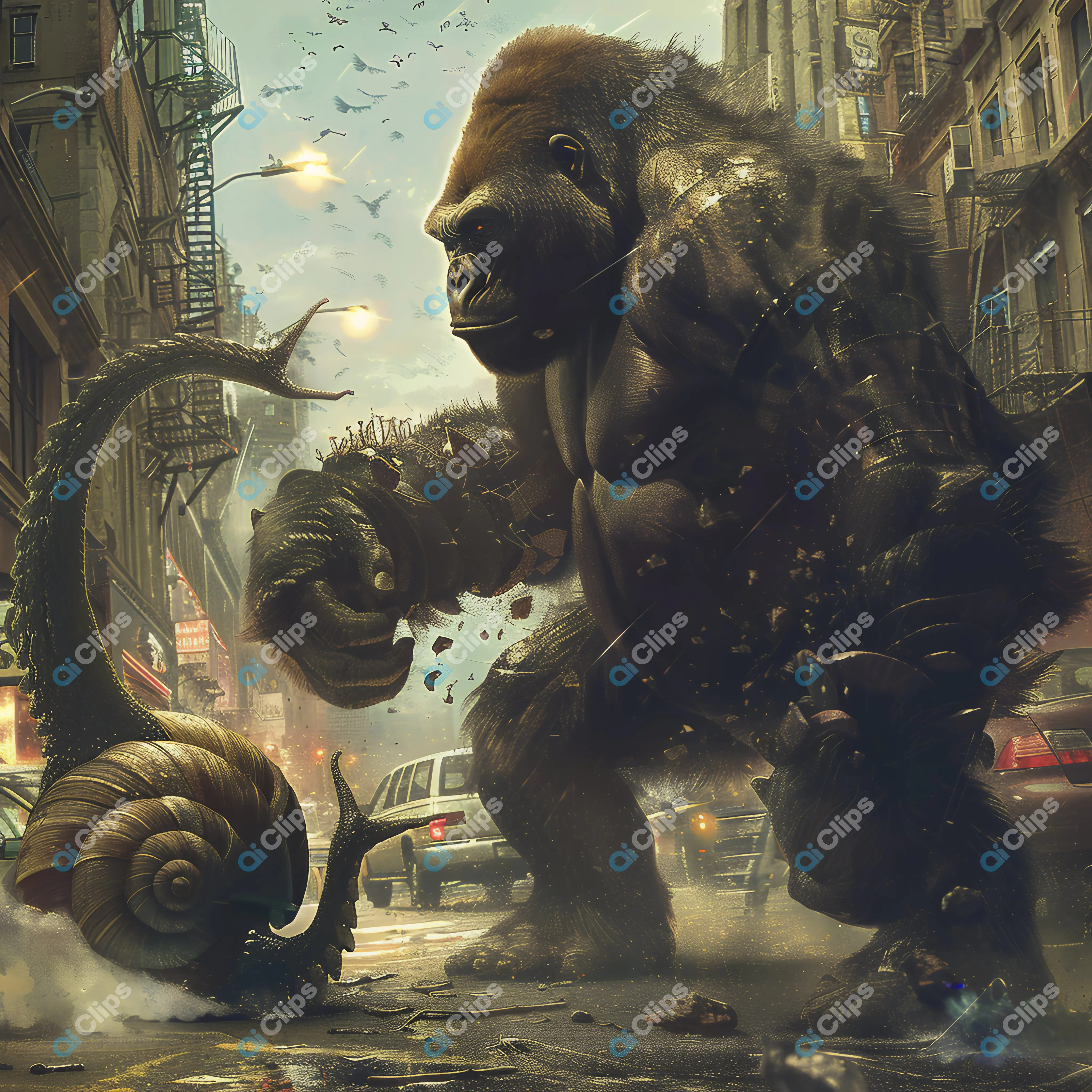 Giant Gorilla vs. Alien Snail