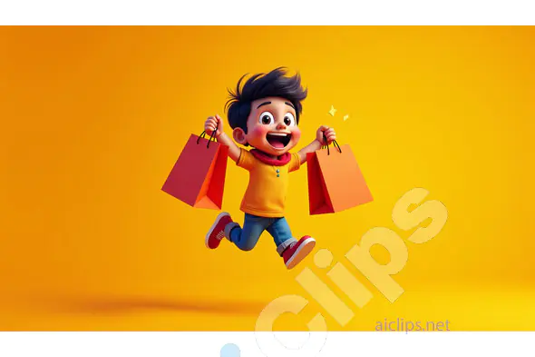 Excited Boy with Shopping Bags - 3D Illustration