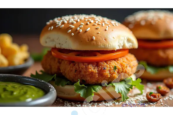 Close-Up of a Crispy Chicken Sandwich with Fresh Ingredients
