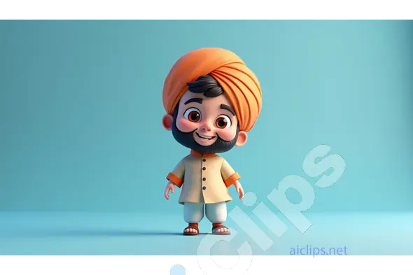 Cheerful Sikh Boy in Traditional Turban - 3D Character Illustration