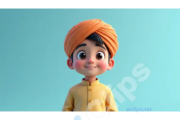Smiling Village Boy in Traditional Turban - 3D Character Portrait