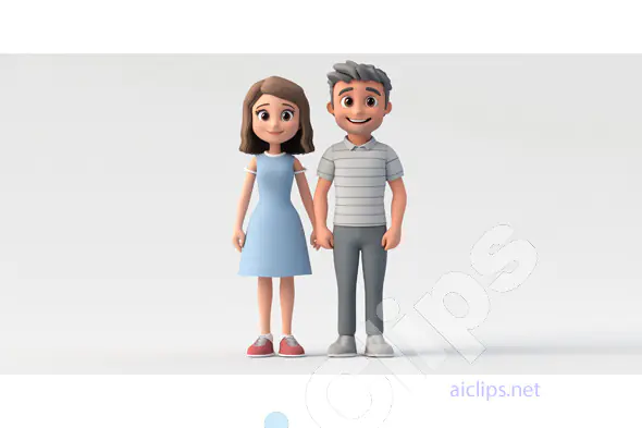 Cartoon Couple Holding Hands Render