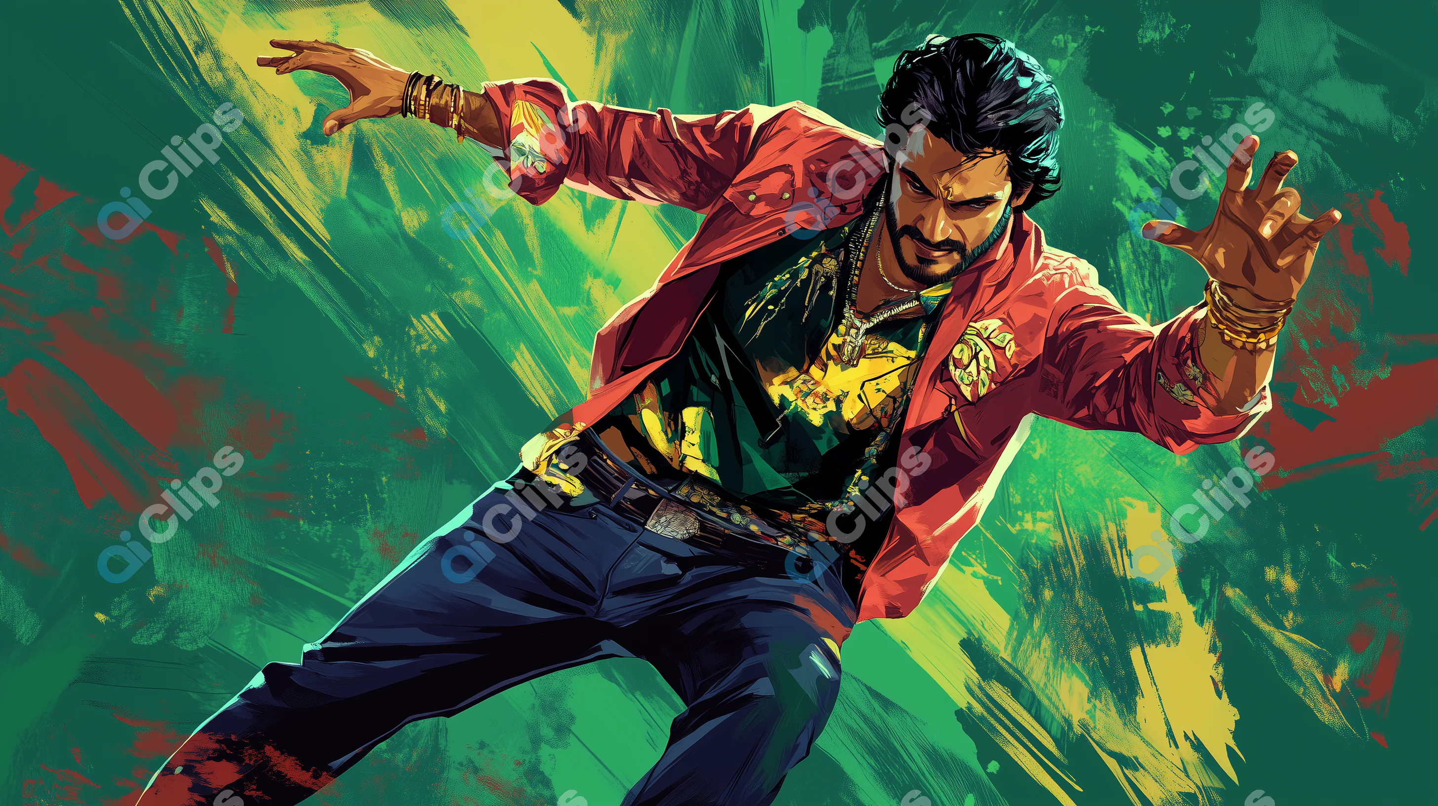 Dynamic Man in Vibrant Action Pose