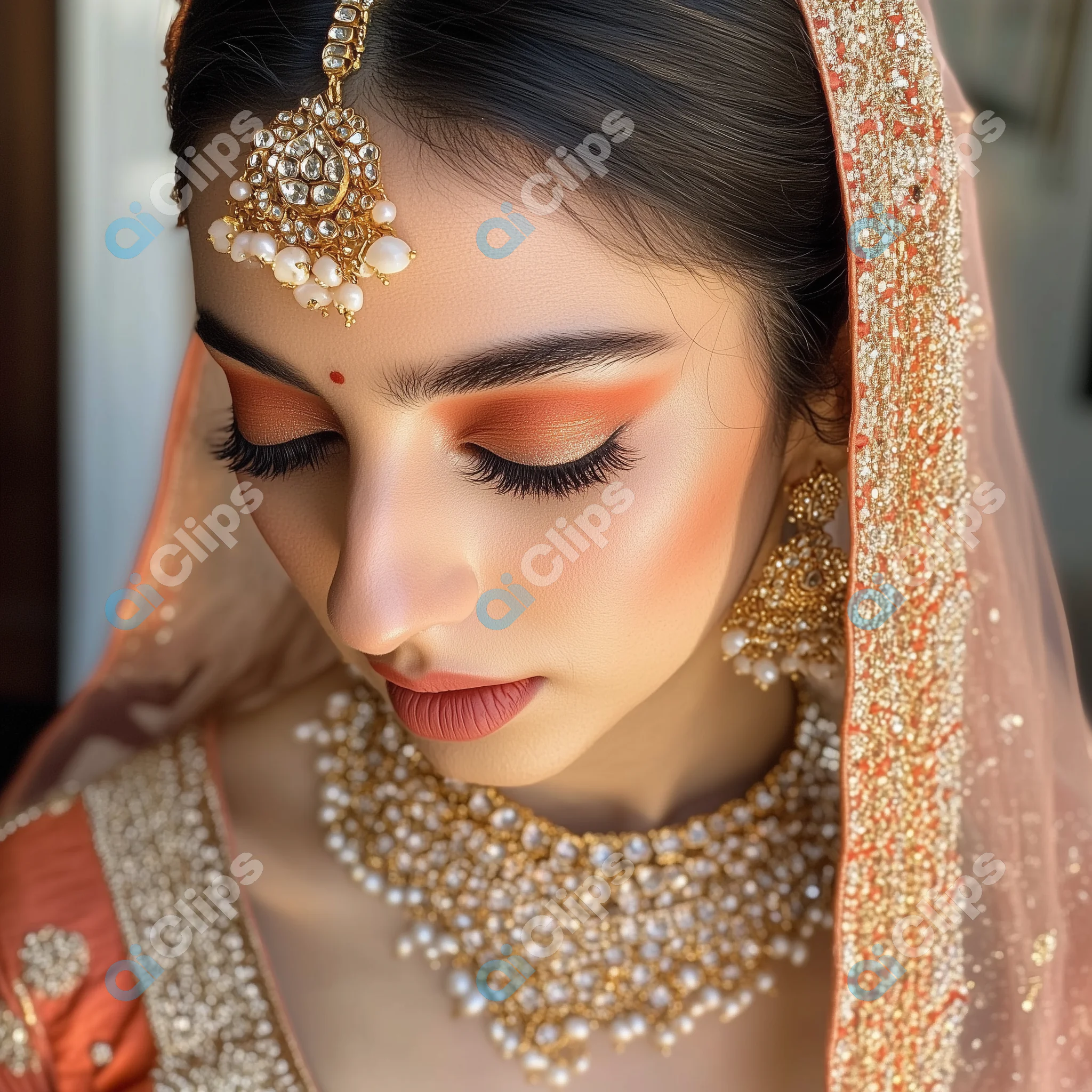 Radiant Bridal Look with Gold and Pearl Jewelry