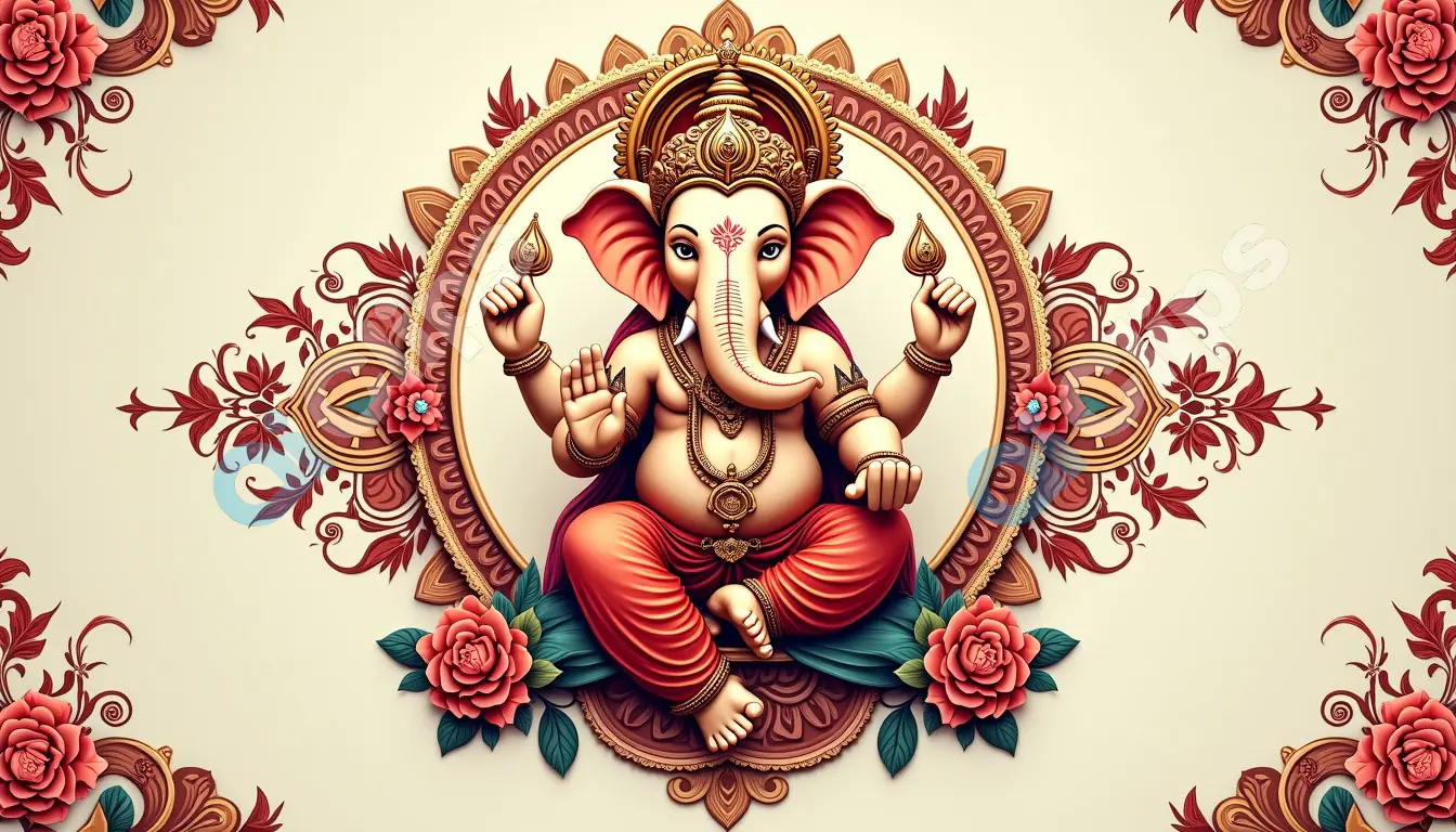 Lord Ganesha with Ornate Floral Design