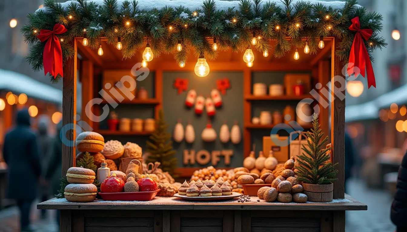 Festive Christmas Market Stall with Holiday Treats
