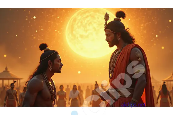 Epic Confrontation Under a Glowing Full Moon in Ancient India