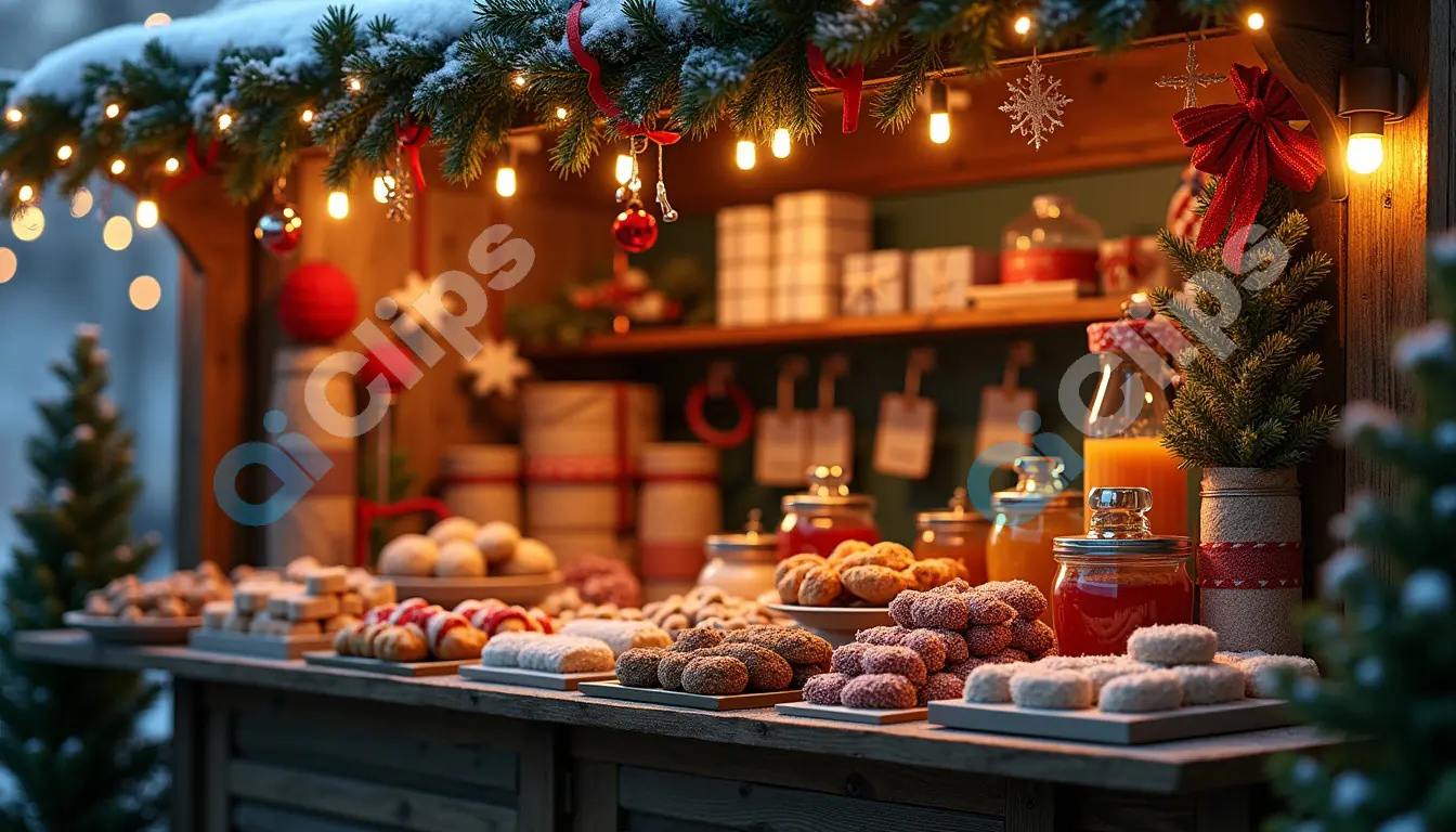 Cozy Christmas Market Stall with Holiday Baked Goods