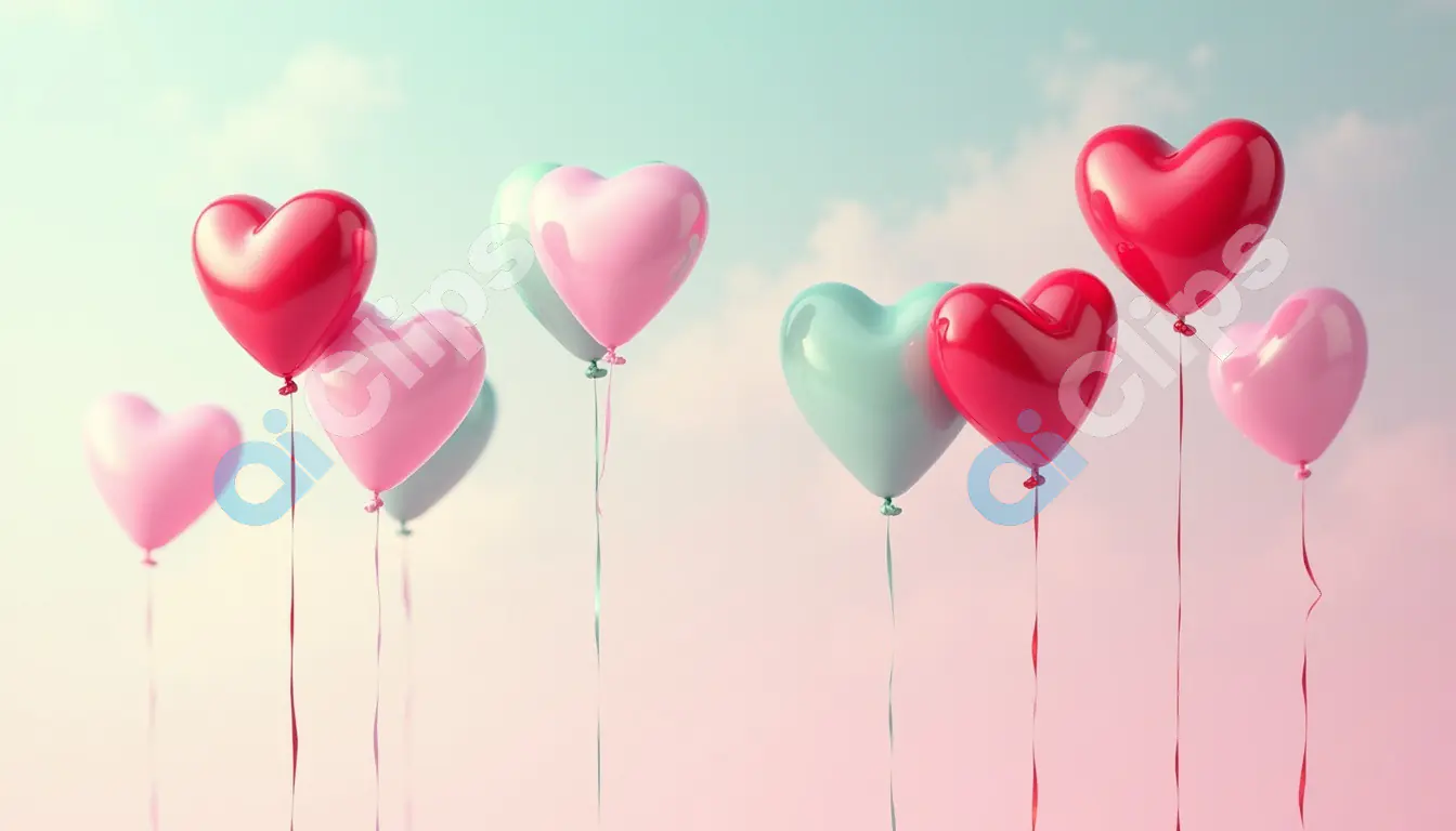 Heart-Shaped Balloons in Soft Pastel Sky