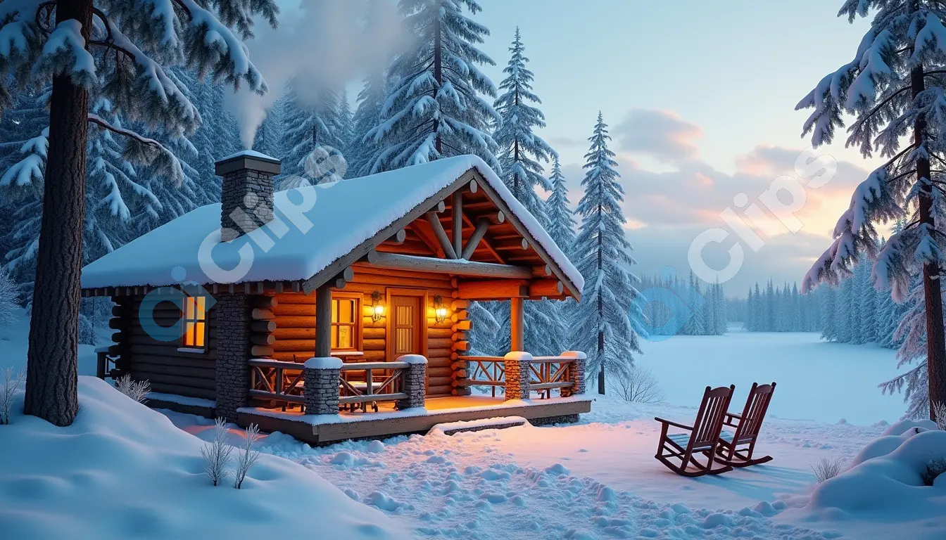 Cozy Winter Cabin in a Snowy Forest