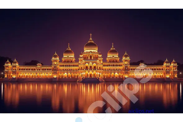 Majestic Indian Palace Reflecting on Water at Night