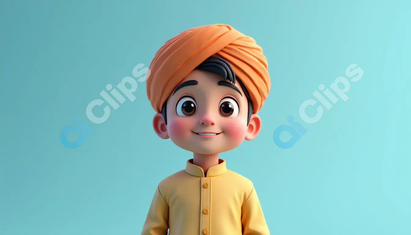 Smiling Village Boy in Traditional Turban - 3D Character Portrait