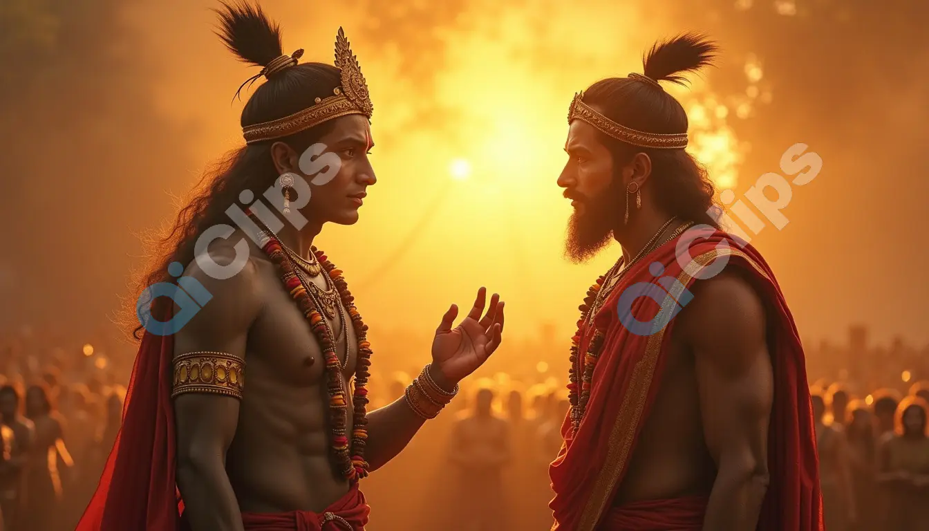 Intense Conversation Between Two Indian Princes at Sunset