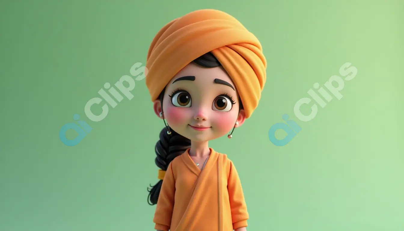 Smiling Sikh Girl in Turban - 3D Character Portrait