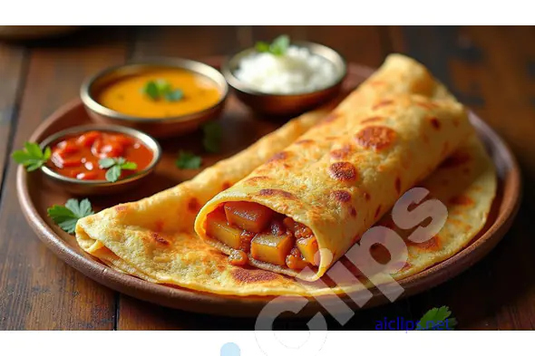 Stuffed Indian Flatbread with Potato Filling and Dips
