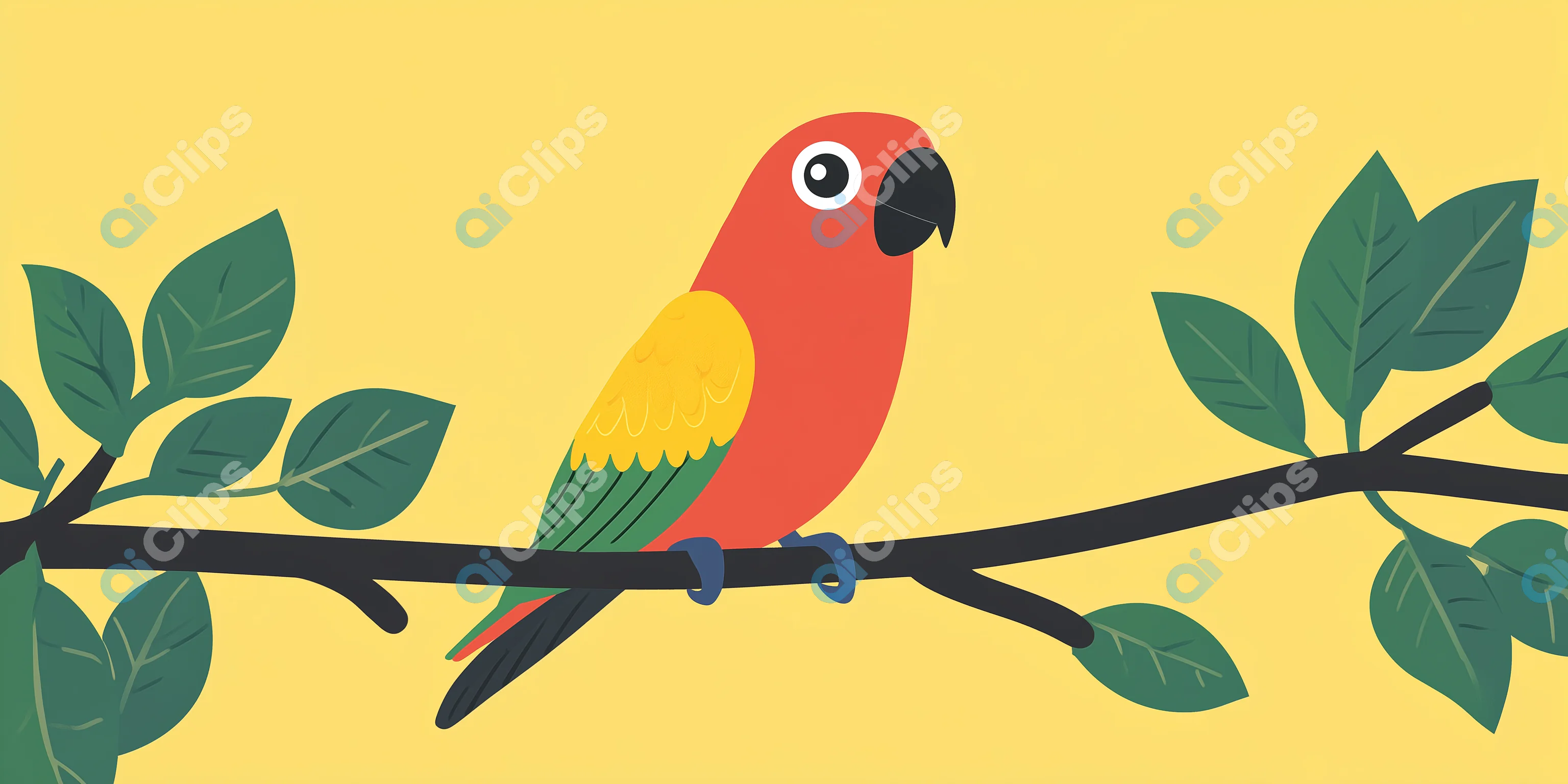 Colorful Parrot on Branch Illustration