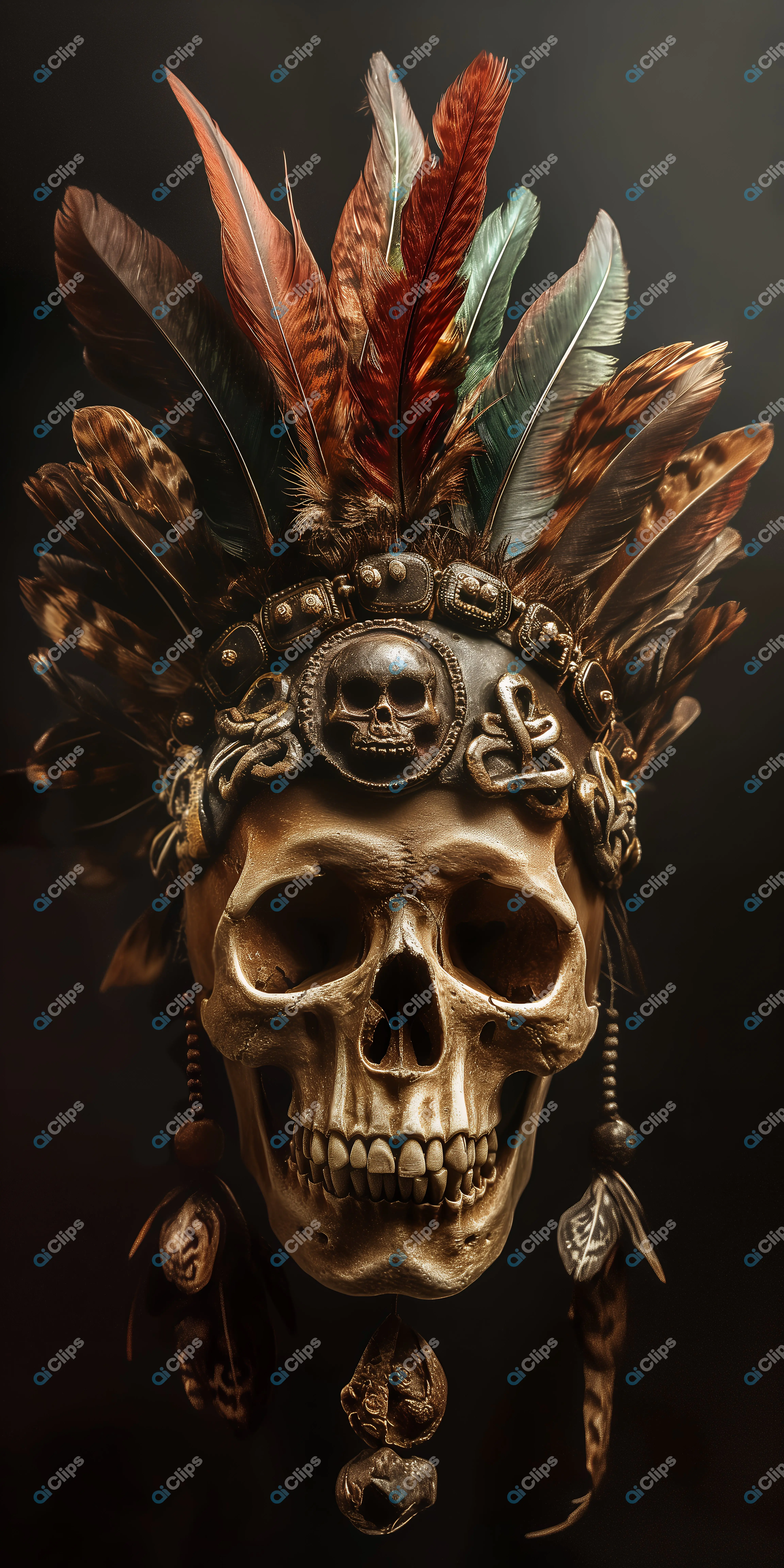 Tribal Skull with Feathers