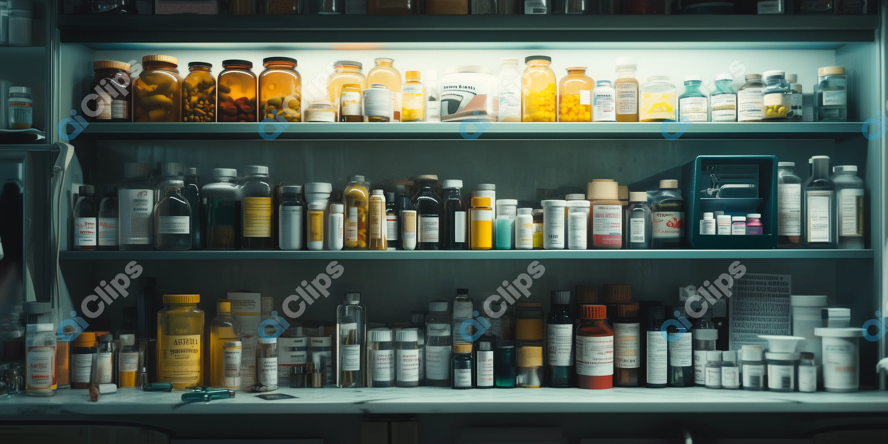 Medicine Cabinet with Assorted Bottles