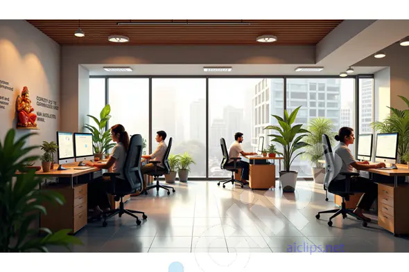 Modern Office with Employees Working in a Bright Workspace