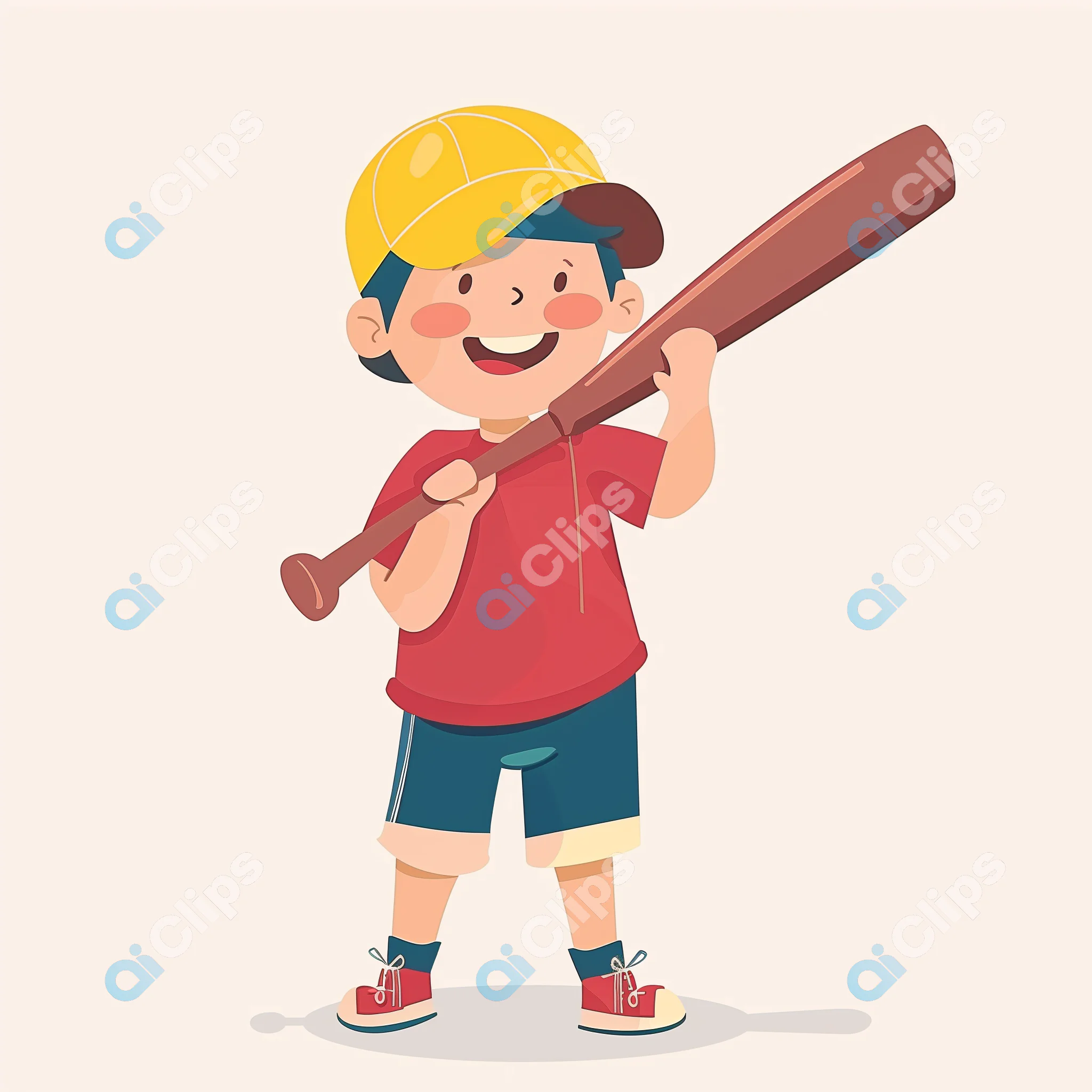 Happy Boy with Baseball Bat