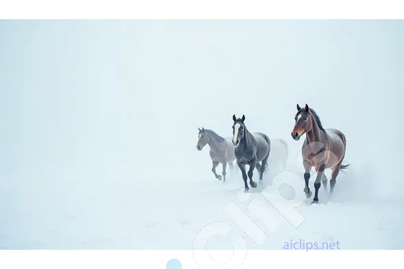 Wild Horses Galloping Through Snowy Landscape
