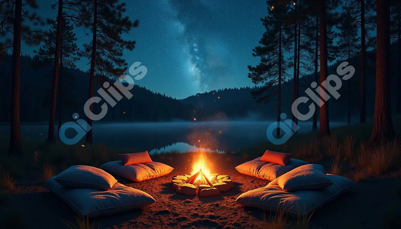 Serene Lakeside Campfire Under a Starry Sky