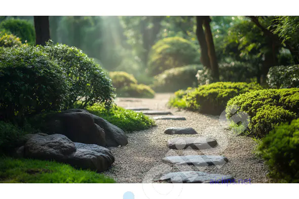 Serene Garden Path with Sunlight