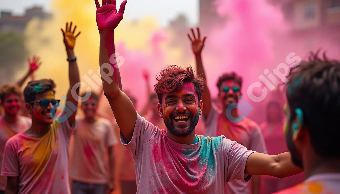Joyful Holi Celebration with Vibrant Colors