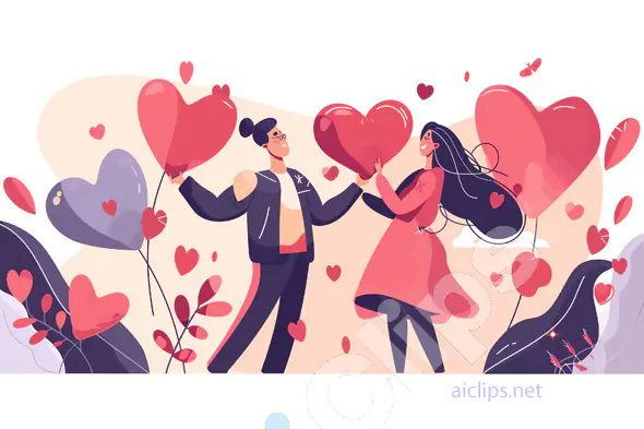 Romantic Couple with Heart Balloons