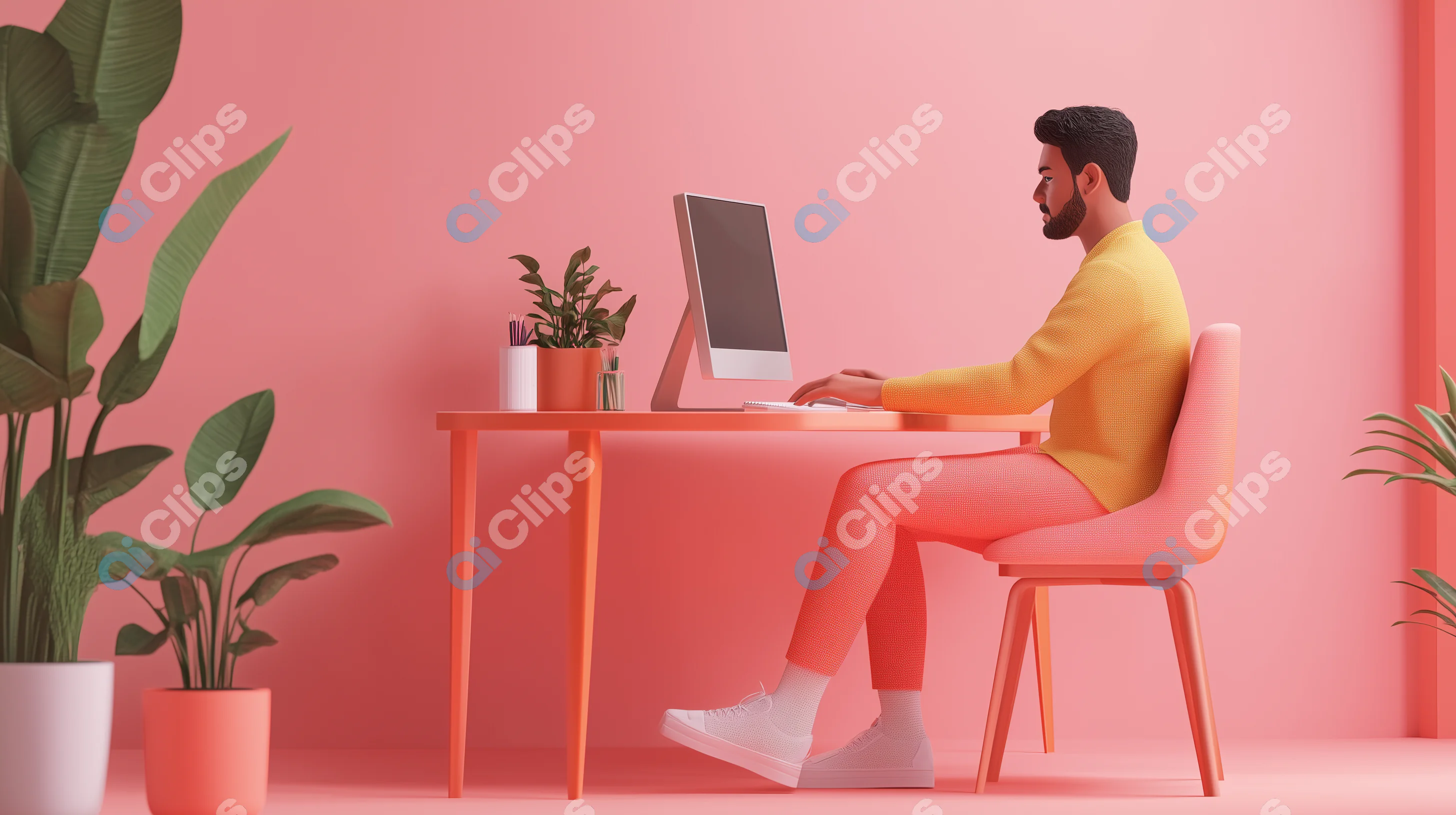 Modern Workspace in Pink and Orange