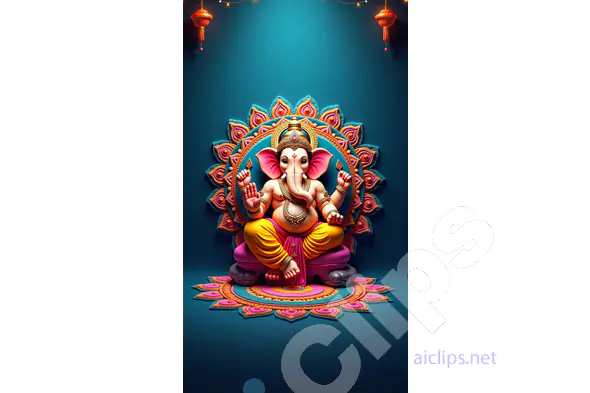 Majestic Lord Ganesha 3D Illustration with Rangoli and Lanterns